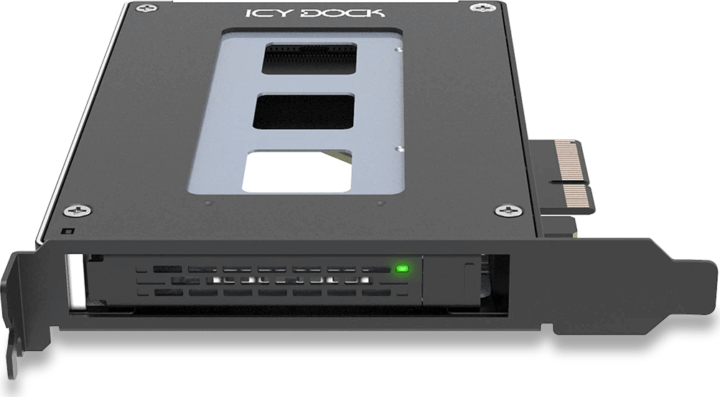 Icy Dock MB111VP-B ToughArmor 1x kivehető 2.5" U.2/U.3 NVMe SSD port bővítő PCIe kártya