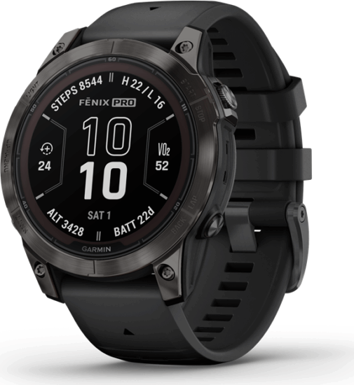 Garmin Fenix 7 Pro Sapphire Solar (47mm) Okosóra - Karbonszürke (Fekete Szilikon szíjjal)