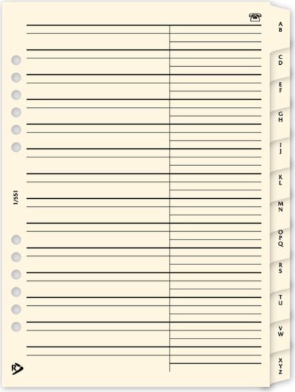 Realsystem 146 x 210mm Telefon regiszter gyűrűs naptár kiegészítő - Krém