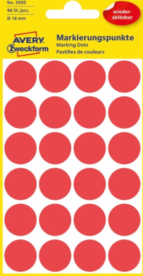Avery Zweckform 3595 18mm Jelölőpontok - Piros (96 db/csomag)
