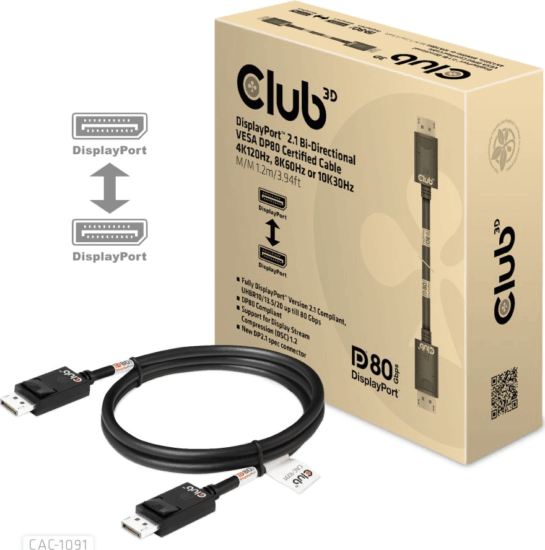 Club3D CAC-1091 DisplayPort 2.1 - DisplayPort 2.1 Kábel 1.2m - Fekete Club3D CAC-1091 DisplayPort 2.1 - DisplayPort 2.1 Kábel 1.2m - Fekete