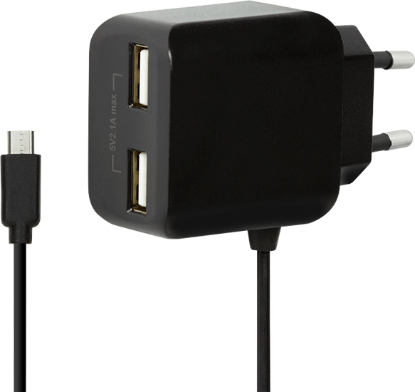 LogiLink PA0157 2x USB-A Hálózati töltő beépített Micro USB kábellel - Fekete (10.5W)
