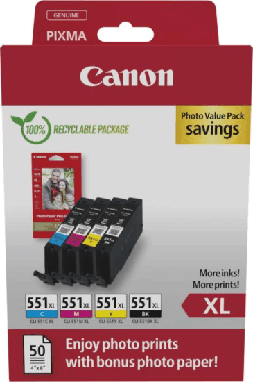 Canon CLI-551XL Photo Value Pack Eredeti Tintapatron Fekete / Cián / Magenta / Sárga + Fotópapír