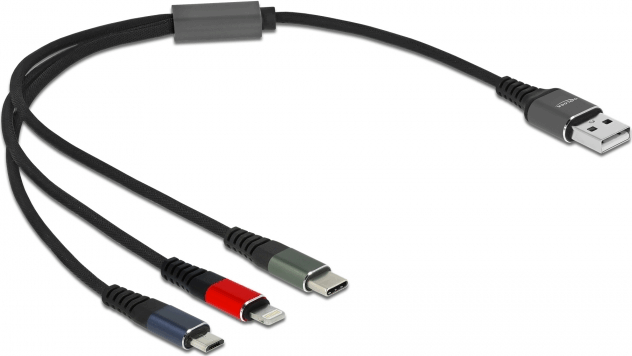 Delock 87236 USB-A apa - Lightning/Micro USB/USB-C apa iPhone Töltőkábel - Fekete (0.3m) Delock 87236 USB-A apa - Lightning/Micro USB/USB-C apa iPhone Töltőkábel - Fekete (0.3m)