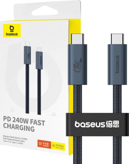 Baseus Flash USB Type-C apa - USB Type-C apa Adat és töltő kábel - Fekete (1m)
