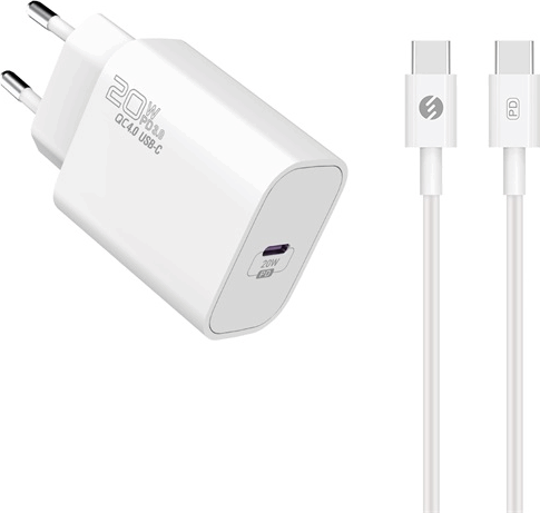 S-Link SL-EC62TP USB Type-C Hálózati töltő + USB Type-C 100cm Töltőkábel - Fehér (20W)