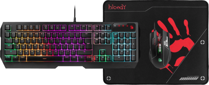 A4Tech Bloody B1700 Vezetékes Gaming Billentyűzet + Egér + Egérpad (Fekete) - Angol (US) A4Tech Bloody B1700 Vezetékes Gaming Billentyűzet + Egér + Egérpad (Fekete) - Angol (US)