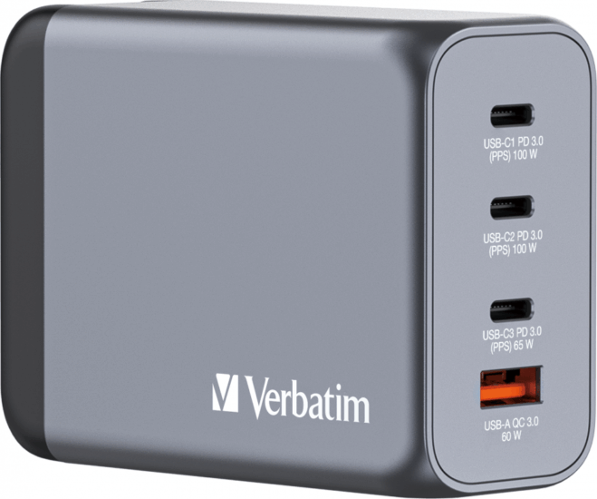 Verbatim GaN 32204 GaN 3x USB-C / USB-A Hálózati töltő - Szürke (200W)