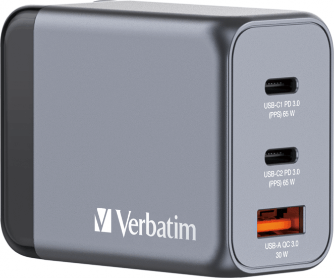 Verbatim 32201 GaN 2x USB-C / USB-A Hálózati töltő - Szürke (65W)