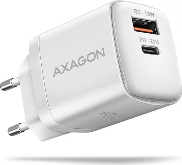 Axagon ACU-PQ20W 2x USB-A / USB-C Hálózati töltő - Fehér (20W)