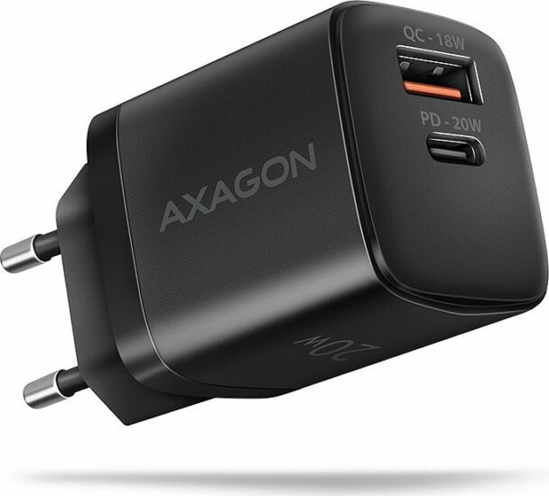 Axagon ACU-PQ20 2x USB-A / USB-C Hálózati töltő - Fekete (20W)