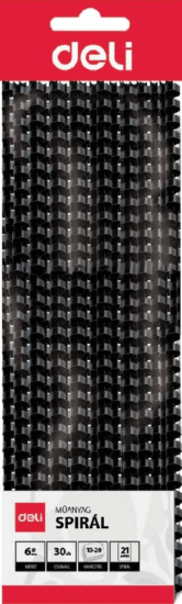 Deli 12mm műanyag spirál 10-20 laphoz - Fekete (15db / csomag) Deli 12mm műanyag spirál 10-20 laphoz - Fekete (15db / csomag)