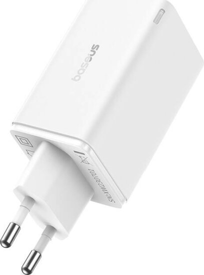 Baseus GaN6 Pro 2x USB-C / 2x USB-A Hálózati Gyorstöltő Adapter 65W + USB-C kábel - Fehér