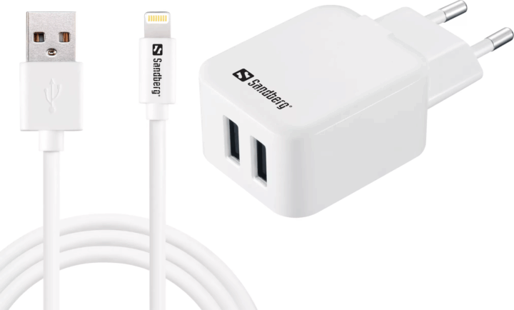 Sandberg AC Charger EU Lightning 2.4A 2x USB-A Hálózati töltő - Fehér