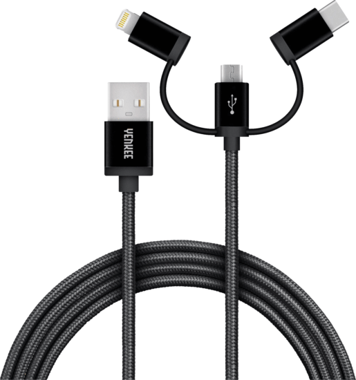 Yenkee YCU 400 USB-A apa - Micro USB/USB-C/Lightning apa 2.0 iPhone töltőkábel - Fekete (1m)