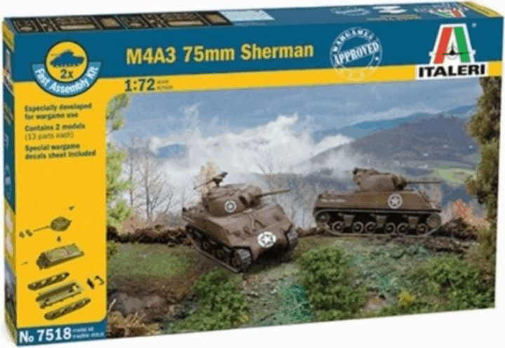 Italeri: M4A3 75 mm Sherman tank makett ragasztóval 1:72