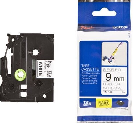 Brother TZEFX221 P-Touch Feliratozógép szalag 9 mm fehér alapon fekete, flexibilis