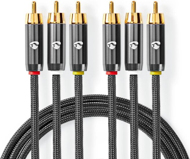 Nedis 3x RCA apa - 3x RCA apa videó kábel 2m - Antracit / Gun Metal Szürke