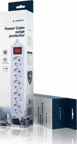 Gembird Power Cube Túlfeszültség védő elosztó 5 aljzatos 1.8m - Fehér