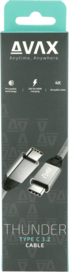 AVAX CB901 USB-C apa - USB-C apa 3.2 Adat és töltő kábel - Szürke (1m)
