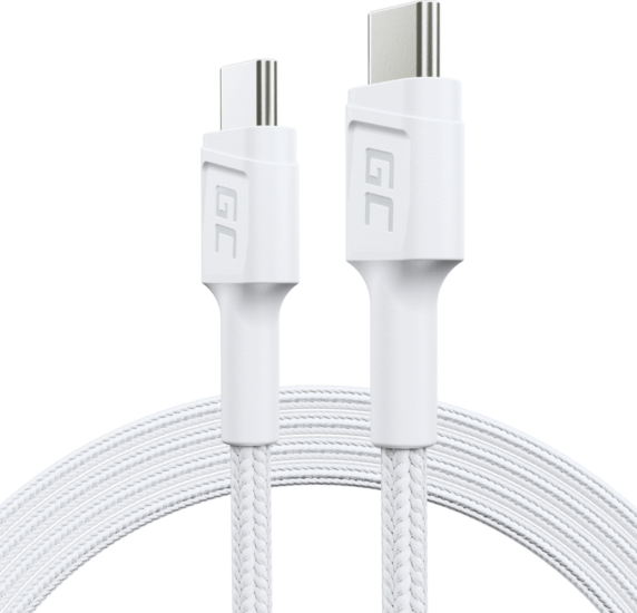 Green Cell KABGC30W USB Type-C apa - USB Type-C apa Adat és töltő kábel - Fehér (1.2m)