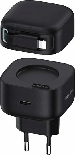 USAMS CC209TC01 USB Type-C GaN Hálózati töltő + Lightning kábel - Fekete (35W)