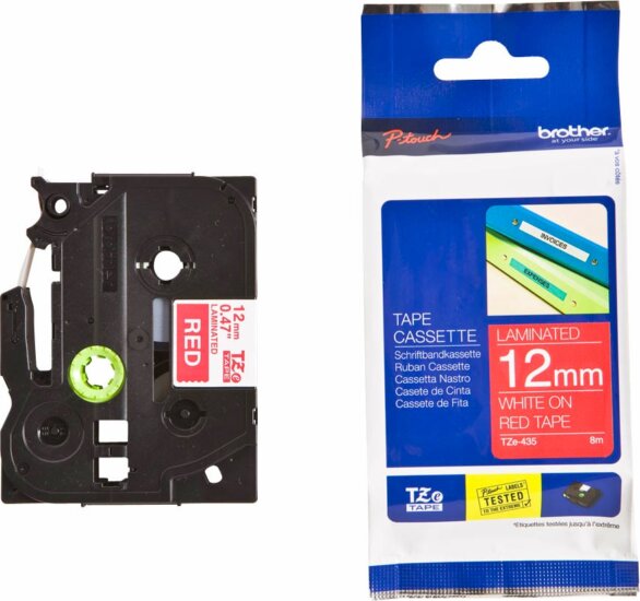 Brother TZE-435 P-touch Feliratozógép szalag 12mm / 8m - Piros alapon fehér