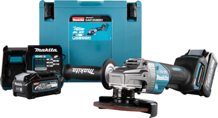 Makita GA013GM201 XGT 40V Akkumulátoros sarokcsiszoló + 2x 4Ah Akku + Töltő