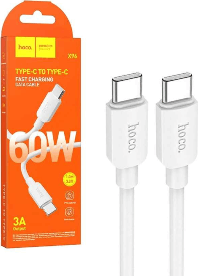 HOCO X96 USB-C apa - USB-C apa Adat és töltőkábel - Fehér (1m)