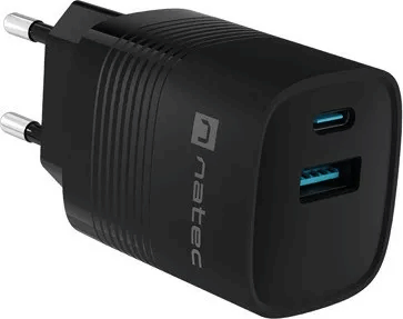 Natec Ribera GaN USB-C / USB-A Hálózati Gyorstöltő Adapter 30W - Fekete