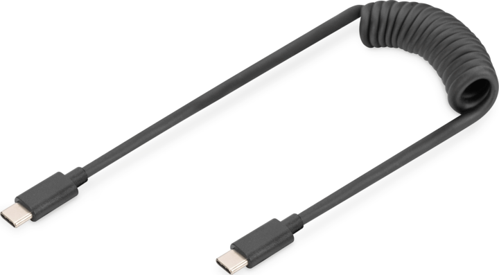 Digitus Spirál USB-C apa - USB-C apa 2.0 Adat és töltő kábel - Fekete (1m)