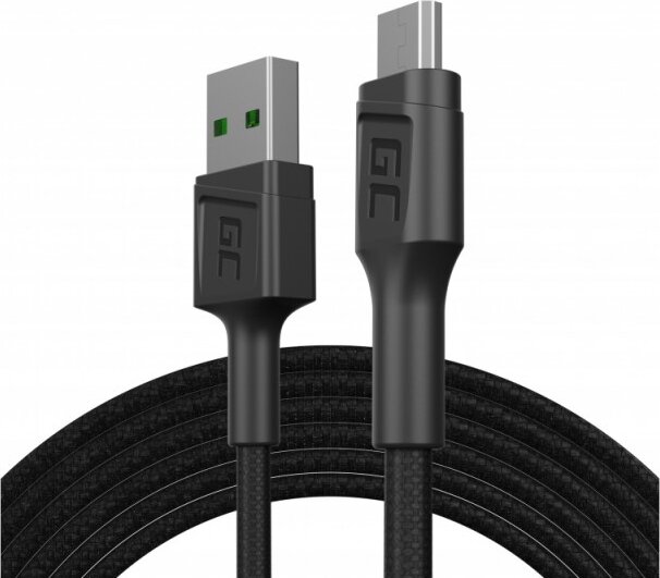 Green Cell PowerStream USB-A apa - MicroUSB-B apa 2.0 Adat és töltő kábel - Fekete (1.2m)