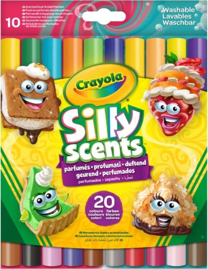 Crayola Silly Scent Kétoldalú tompahegyű filctoll készlet - Vegyes színek (10 db / csomag)