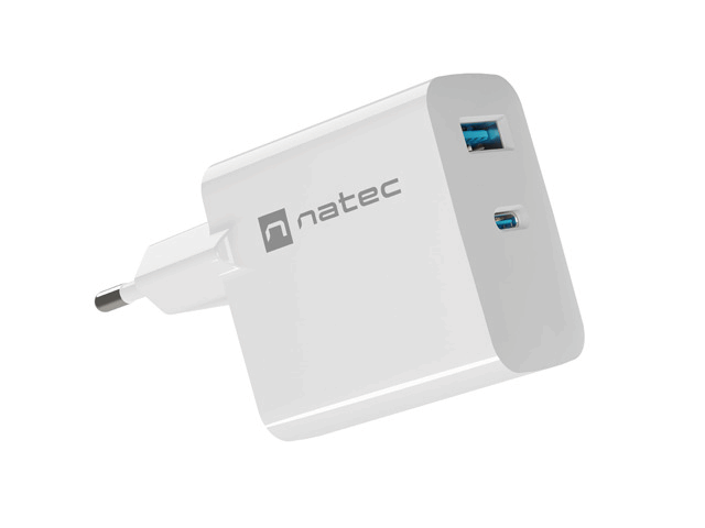 Natec Ribera USB-A / USB-C Hálózati töltő - Fehér (45W)