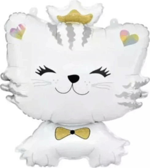 Fehér cica alakú fólia lufi - 39 x 49 cm