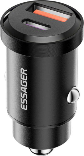Essager USB Type-A / USB Type-C Autós töltő - Fekete (45W)
