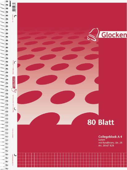 Brunnen Glocken 80 lapos A4 lefűzhető kockás spirálfüzet - Piros