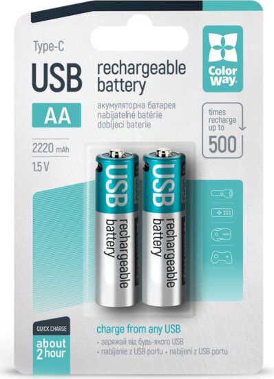 Colorway CW-UBAA-10 AA 2200mAh Újratölthető Elem (2db/csomag)