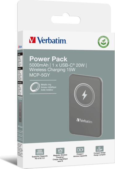 Verbatim MAG Charge 'n' Go Powerbank 5000mAh 20W (1,67 - 2.4A / 5-9V) - Szürke