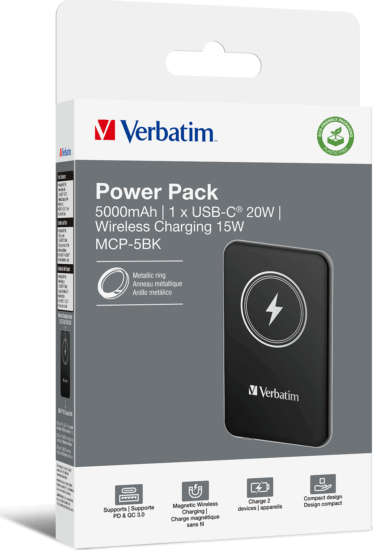 Verbatim MAG Charge 'n' Go Powerbank 5000mAh 20W (1,67 - 2.4A / 5-9V) - Fekete