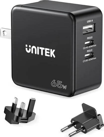 Unitek P1117B USB-A / 2x USB-C Hálózati gyorstöltő Adapter 65W - Fekete Unitek P1117B USB-A / 2x USB-C Hálózati gyorstöltő Adapter 65W - Fekete