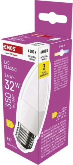 Emos LED Classic Gyertya Izzó 2,6W 350lm 4 000K E27 - Természetes Fehér