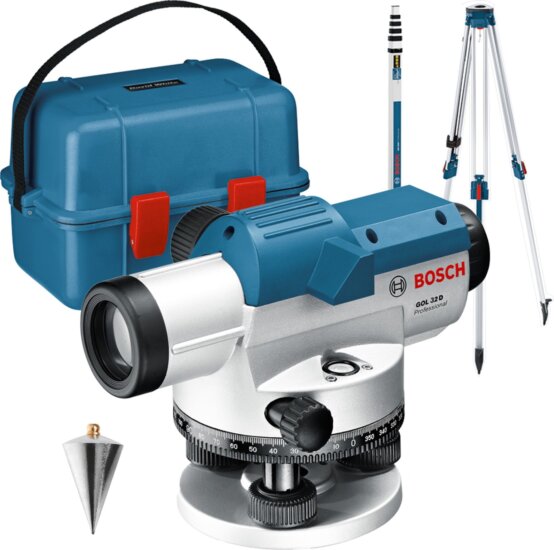 Bosch GOL 32 G Professional Optikai szintezőműszer állvánnyal + Doboz Bosch GOL 32 G Professional Optikai szintezőműszer állvánnyal + Doboz