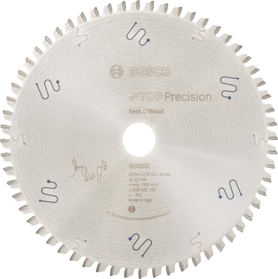 Bosch TOP Precision Best for Wood Fa Körfűrészlap Ø 254mm 60 fog Bosch TOP Precision Best for Wood Fa Körfűrészlap Ø 254mm 60 fog