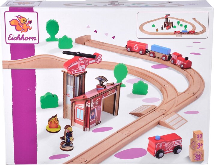 Eichhorn Fa Tűzoltóság vasúti vonatpálya készlet 33 darabos Eichhorn Fa Tűzoltóság vasúti vonatpálya készlet 33 darabos