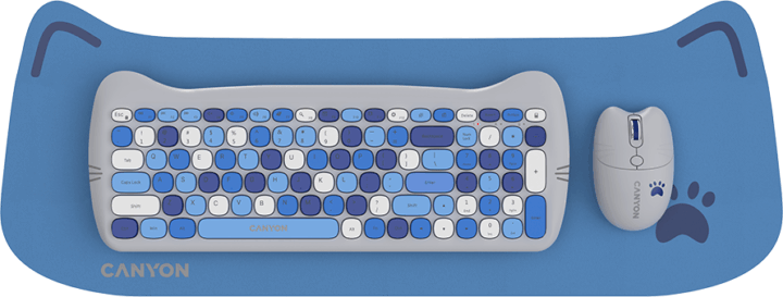 Canyon HSET-W6 Blue Kitty Edition Wireless Billentyűzet + Egér + Egérpad szett - Magyar