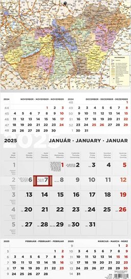 Kalendart 290 x 628mm 2025 Öt Hónapos Speditőrnaptár - Magyarország Térkép