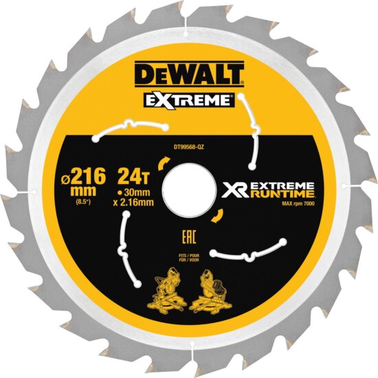 DEWALT DT99568 XR Extreme Runtime Fa Körfűrészlap Ø 216mm 24 fog DEWALT DT99568 XR Extreme Runtime Fa Körfűrészlap Ø 216mm 24 fog
