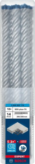 Bosch Ø 14 x 200/265mm Expert SDS Plus-7X Beton fúrószár 10db Bosch Ø 14 x 200/265mm Expert SDS Plus-7X Beton fúrószár 10db