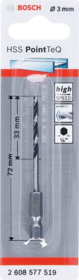 Bosch Ø 3,0 x 33/72mm HSS PointTeQ Hatszögletes Fémfúró Bosch Ø 3,0 x 33/72mm HSS PointTeQ Hatszögletes Fémfúró